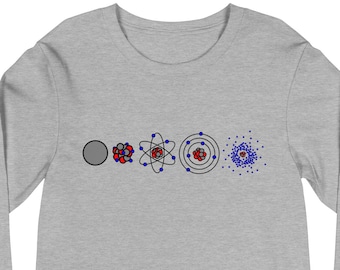 Camiseta de manga larga de química - Modelos atómicos de Dalton a Quantum