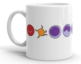 Biology mug - red blood cells, platelets, and white blood cells