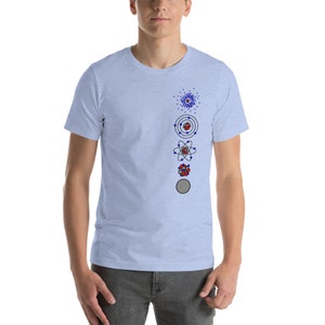 Chemistry shirt - atomic models from Dalton to Quantum, vertical