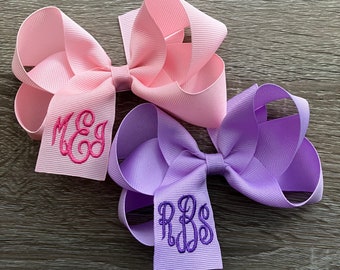 Personalized Embroidered Monogram Hair Bow, 5 Inch Boutique Accessory