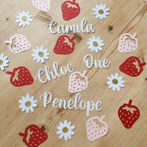 Strawberry birthday personalized confetti, oversized table scatter confetti, berry first birthday