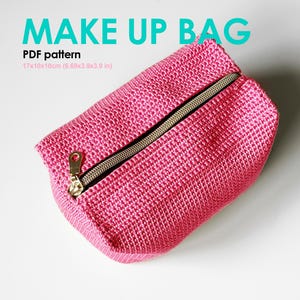 Motif de trousse à maquillage en coton rose au crochet ENG | Trousse d'accessoires de maquillage DIY |  Projet artisanal de trousse de beauté | Trousse de toilette | Téléchargement numérique PDF