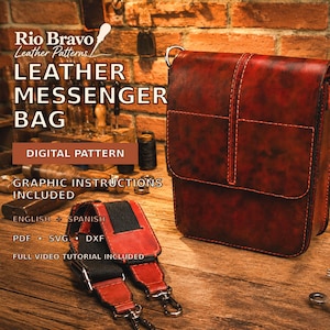 Leather Messenger Bag Pattern PDF, Crossbody Bag Pattern, SVG DXF, A4 Letter, Leathercraft Sewing Pattern