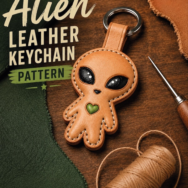 Anleitung für einen Alien-Schlüsselanhänger aus Leder (PDF) | DIY-Lederbastelvorlage | Handnähprojekt | Digitaler Download | Anfängerfreundlich