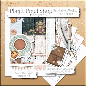 Printable Tea with Hagrid Planner Stickers, Weekly HP Big Wizarding Magic School Dark Academia Decorative Bujo Scrapbook Print & Cut Sticker