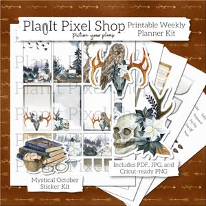 Printable Mystical Planner Stickers, Weekly Sticker Kit, HP Big October Magical Witchy Foggy Winter Aesthetic, Cricut Ready Bujo Print & Cut