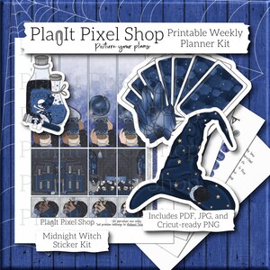 Printable Midnight Witch Planner Sticker Kit, Dark Academia Halloween Weekly HP Classic Magic Stickers, Bujo Scrapbook Print & Cut Stickers