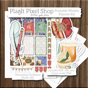 Printable Wizarding Christmas Planner Stickers, Magic School Solstice Festive Holiday Weekly HP Big Print & Cut Bujo Scrapbook Stickers Kit
