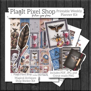Printable Magical Antiques Shop Planner Stickers, HP Classic Weekly Wizarding Dark Magic Artifacts Bujo Scrapbook Print & Cut Sticker Kit