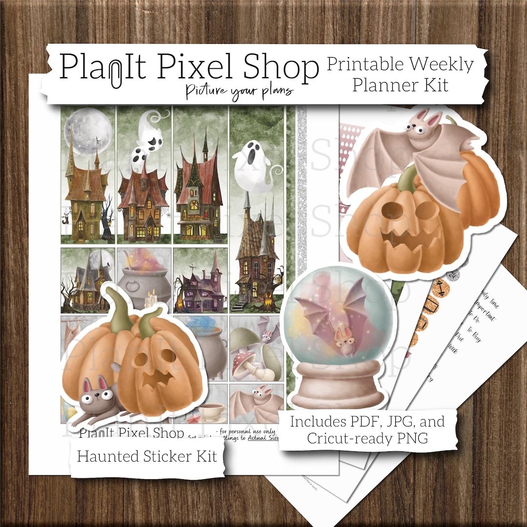Printable Haunted Halloween Planner Sticker Kit, EC Vertical Weekly ...