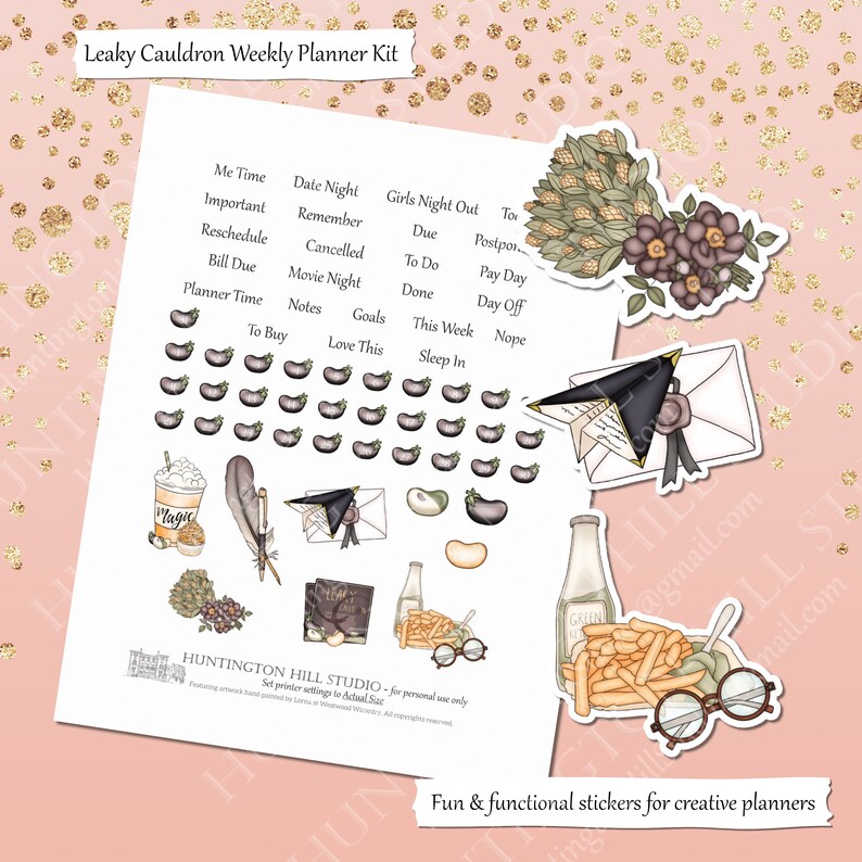 Printable Leaky Cauldron Planner Stickers, Weekly Stickers Kit, HP Big ...