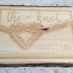 The Knot Beautiful Engraved Family Sign on Cedar Custom Engraving Personalized Options Realtor Closing / Anniversary Gift Free Shipping