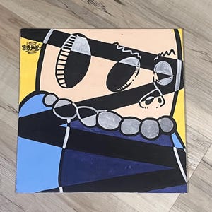 Graffiti Art Character painting on canvas, 10x10 acrylics and spray paint, hand painted original urban art, signed by street artist NSANE