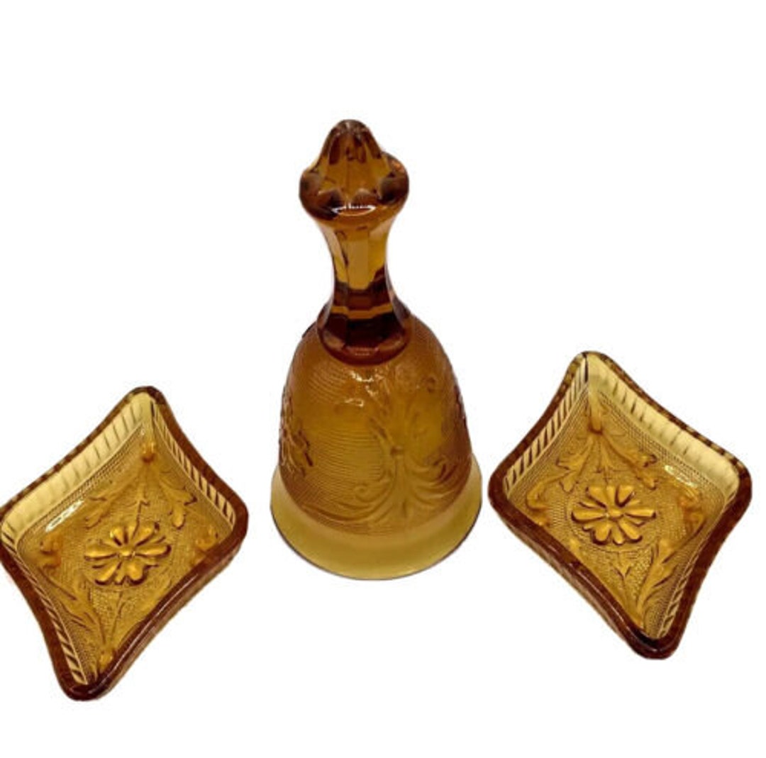 1970s Tiara Indiana Glass Pressed Sandwich Glass Amber Bell Etsy