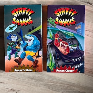 Street Sharks (1995 & 1999) VHS tapes RARE lot of 2, Shark N Roll and Shark Quest retro cartoon animated movies