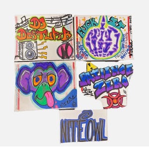 graffiti street art stickers Lot of 5, USPS LABEL 228 - 5 STACK hand drawn and painted by Graff Artist NiteOwl