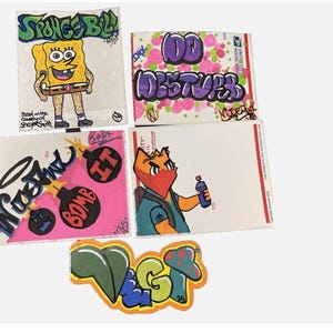 graffiti street art stickers Lot of 5, USPS LABEL 228 - 5 STACK hand drawn and painted by Graff Artist NiteOwl