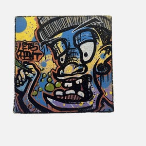 Graffiti Character Painting: Urban Art on 4x4 Canvas, Signed NSANE