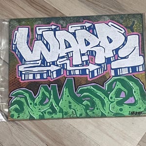 Graffiti Art Letter Collab painting on canvas, 9x7 acrylics and spray paint, urban art, street artists NSANE and WARP1 - hand painted