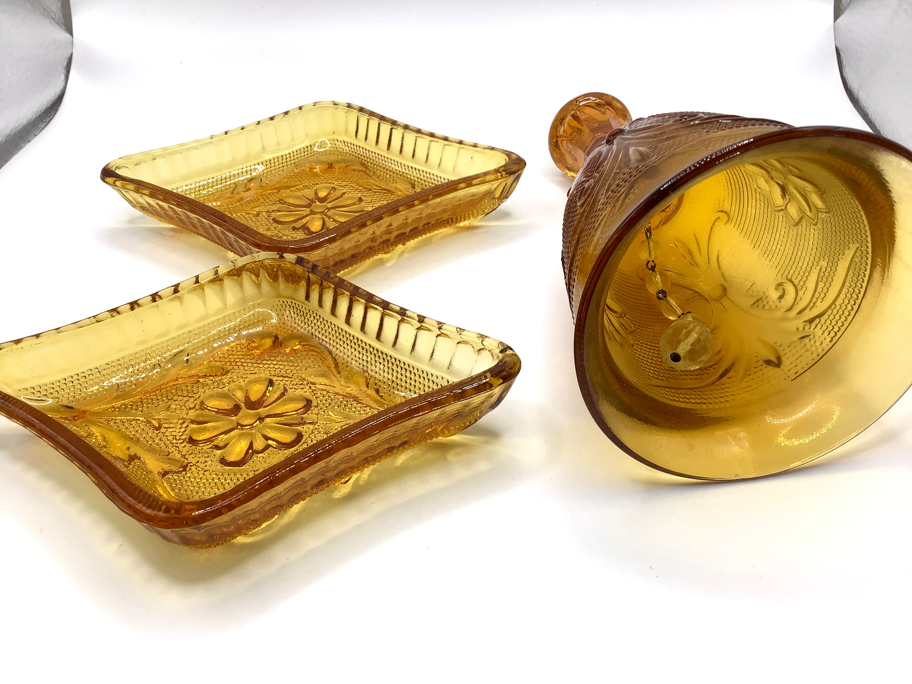 1970s Tiara Indiana Glass Pressed Sandwich Glass Amber Bell Etsy