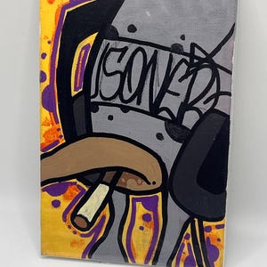 Smokin&#39; Bird Graffiti character art painting on canvas, 4x6 acrylics and spray paint, urban art, signed by street artist NSANE / SUSONER