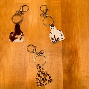 Cowhide keychain, Cow tag, Western, boho, punchy