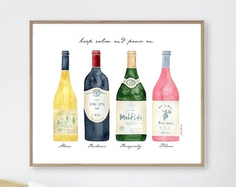 Watercolor Wine Bottle Art Print: Bar Cart Decor