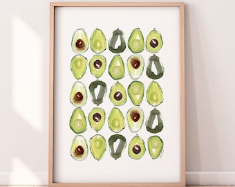 Avocado Kunstdruck, mexikanische Küchenkunst, Avocado Wandkunst, Aquarell Avocado, Aguacate