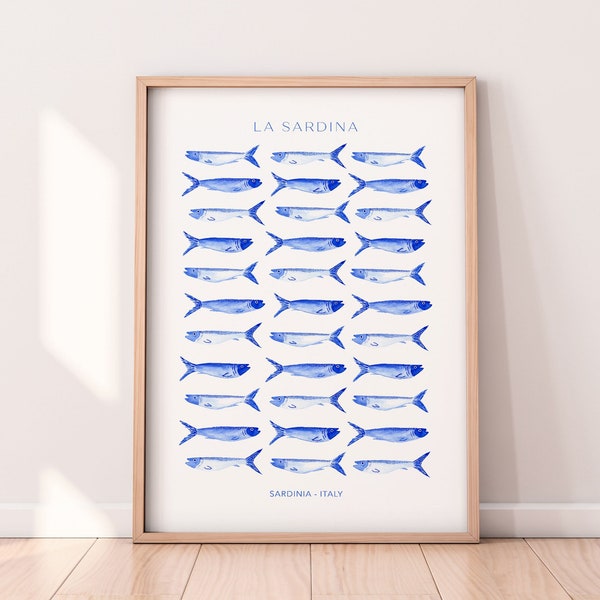 Sardines Art Print, Sardinia Poster, Kitchen Art Print, Fish Art Print, Italian Kitchen Print, Italy Art Print, Modern Italian Kitchen Decor