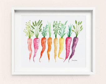 Carrot Artwork, Rainbow Carrots, Vegetable Wall Art, Veggie Art, Veggie Poster, Kitchen Art Print No Frame, Vegetable Poster