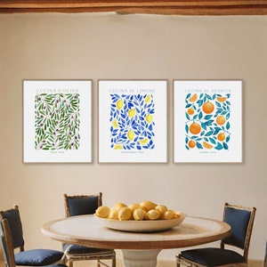 Set di 3 stampe artistiche, stampe di cucina italiana, stampe da parete italiane, decorazioni da parete con limoni, stampe da parete con limoni italiani, poster di Amalfi, stampe da parete siciliane