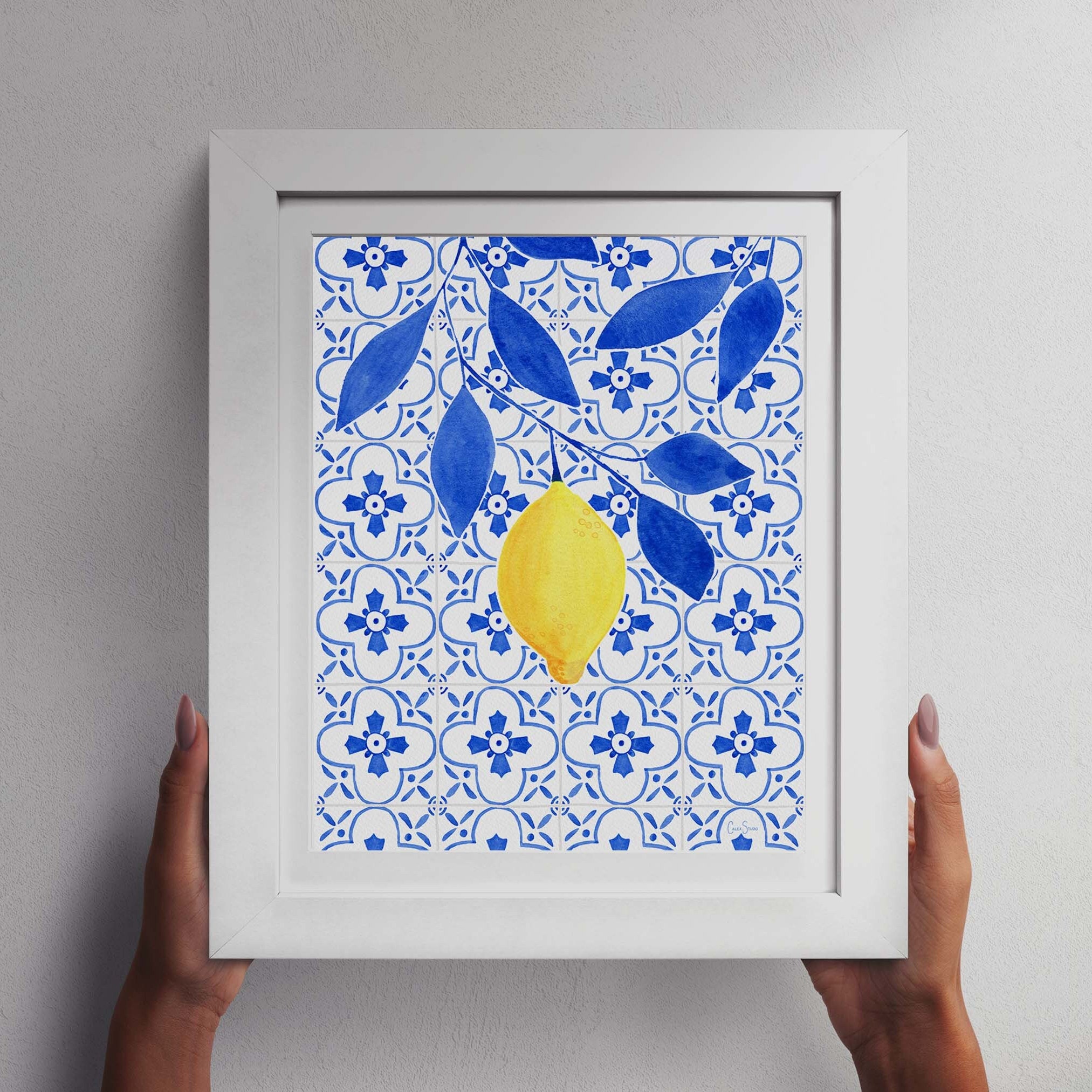 ＆lemon 青色の絵　無何有 Amalfi Lemon Watercolor Print: Italian Tile Kitchen Art - Etsy