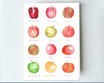 Apple Watercolor Notecards: Autumn Greeting Card Set (5x7 inch)