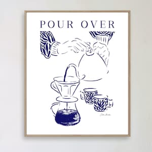Poster Verser sur le café, dessin au trait café, décoration murale café, dessin au trait moderne, déco d'angle café, impressions d'art café-bar, art amateur de café
