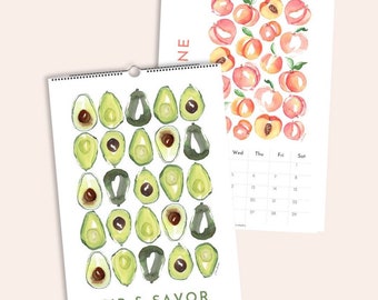 USA 2024 Watercolor Kitchen Calendar, Illustrated Calendar, Large Wall Calendar, Foodie Wall Art Calendar