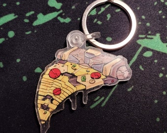 Funny robotic Pizza Cyber Pizza Keychain Scifi styled food pizza keychain
