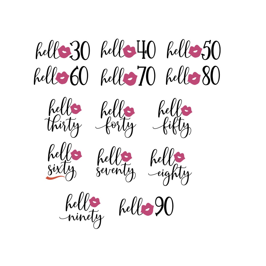 Birthday Age SVG Vector Artwork: Hello 30-90, Cricut Silhouette - Etsy