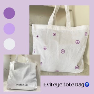 Mini Purple Evil Eye Tote Bag| Evil Eye| Cotton Tote Bag| Purple Evil Eye| Cute| Purple