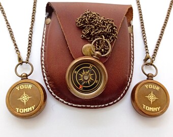 Fully functional your Tommy your Tubbo engraved brass compass necklace set Pair