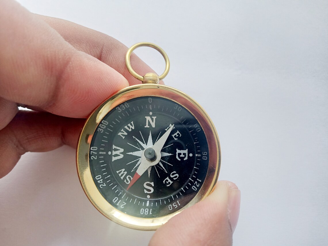 Personalized Compass Keychain Engraved Brass Keyring Etsy
