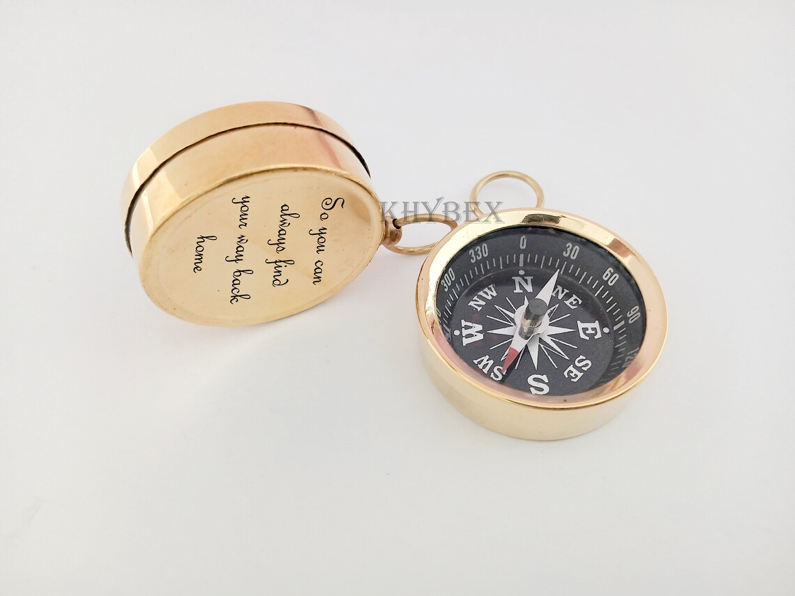 Personalized Compass Keychain Engraved Brass Keyring Etsy