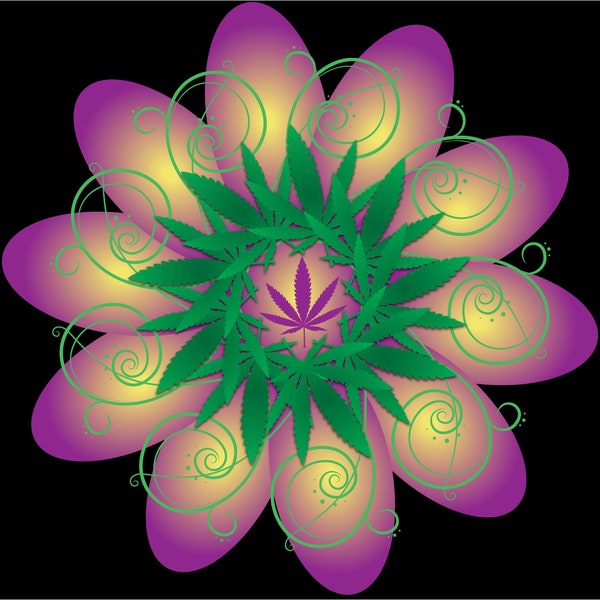 Cannabis Flower Purple & Green Artwork-Image for Sticker-Icon- Decal