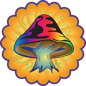 Colorful Orange Rainbow Mushroom Artwork-Image for Sticker-Icon- Decal