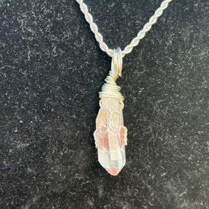 Phantom Quartz Crystal Necklace, Stainless Steel Chain 20 inches long