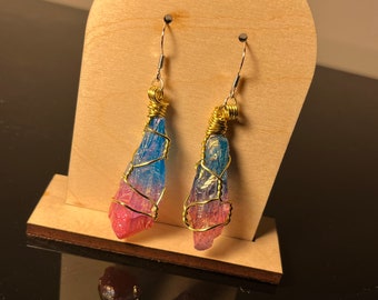 Rainbow Aura Quartz Crystal Earrings