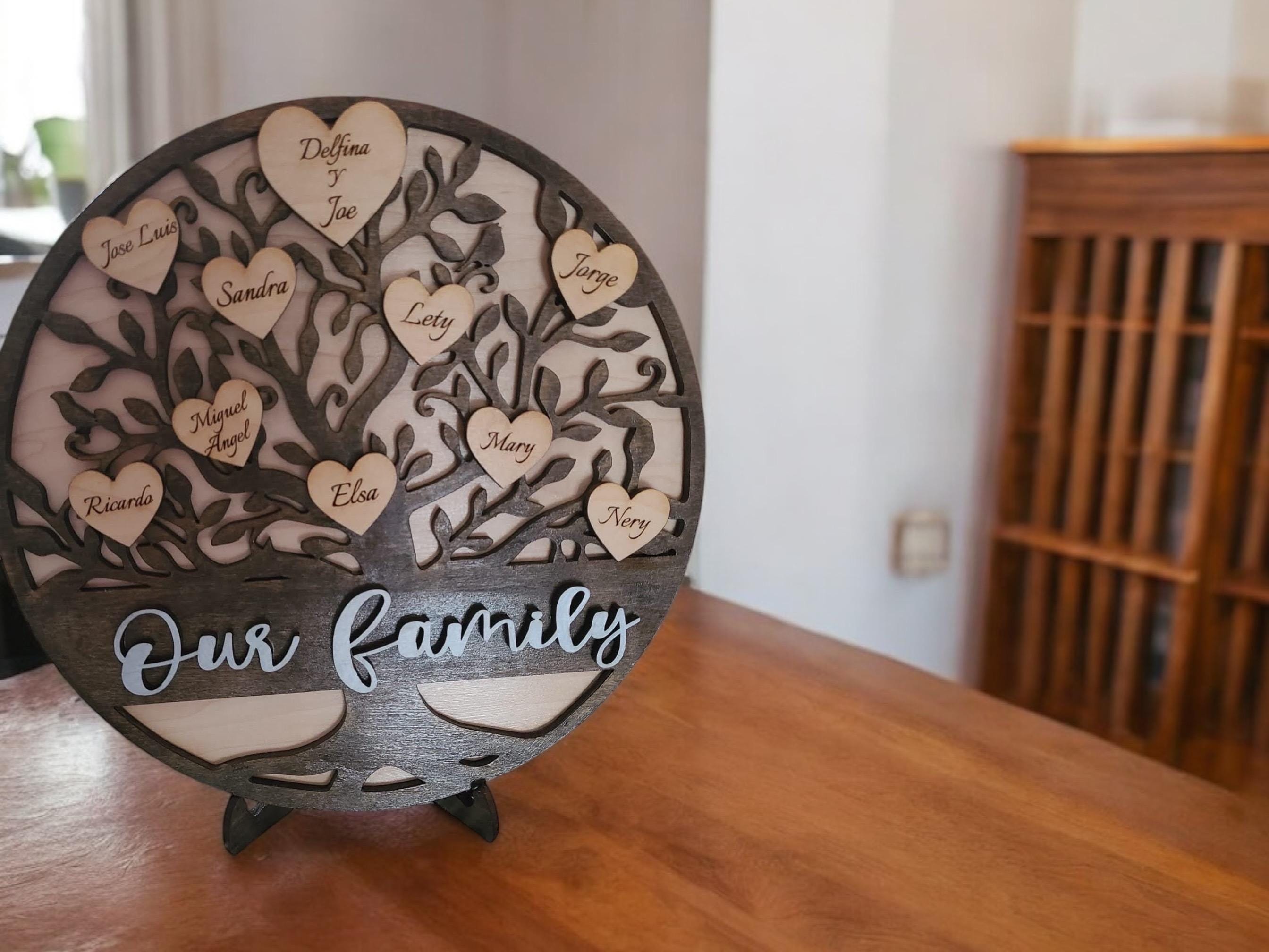 Personalized Wooden Family Tree Sign • Custom Engraved Hearts Plaque - Etsy