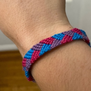 Friendship bracelet, Braided, Pink, Blue, Purple, Bisexual pride