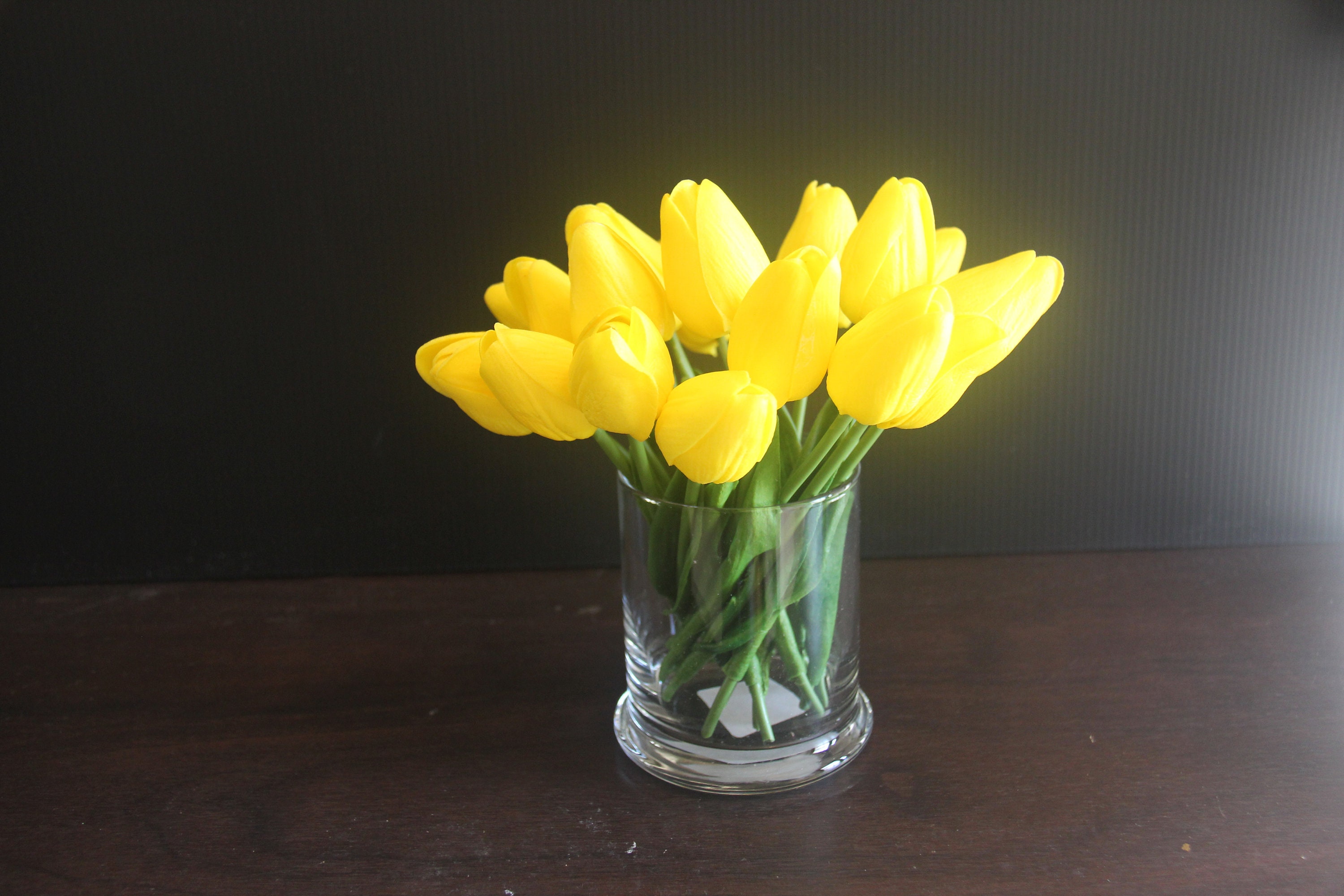 Real Touch Yellow Tulip Flower Arrangement in Glass & Faux Etsy