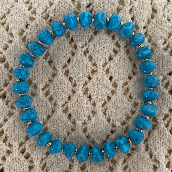 Piedra Anklet | Bracelet de cheville élastique en perles avec fausses pierres bleu anklet