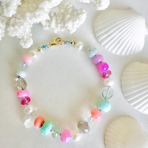 Summer colorful Opal bracelet, summer gemstone bracelet, colorful pastel bracelets, summer stacking bracelet, spring pearl bracelet